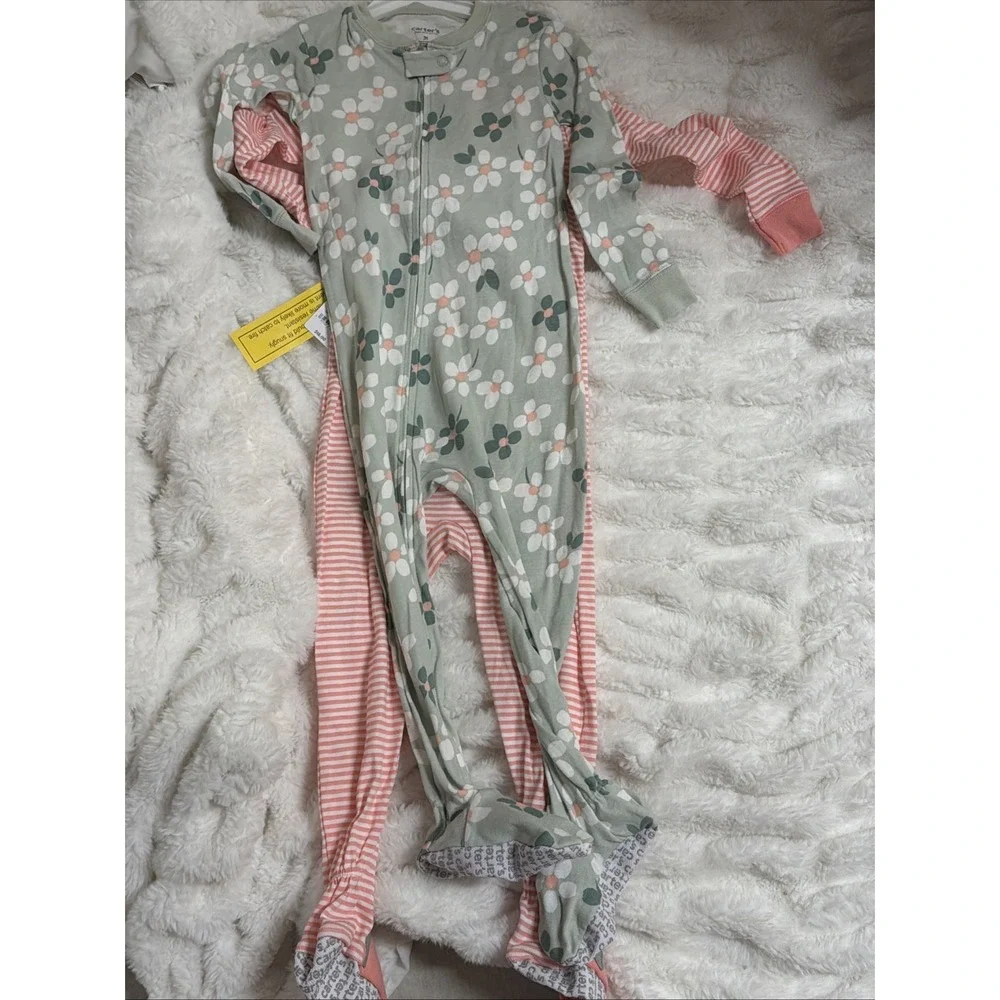 NWT Carter's Girls 2-Piece Cotton Long Sleeve Footed Zip One Piece Sleepers 3T